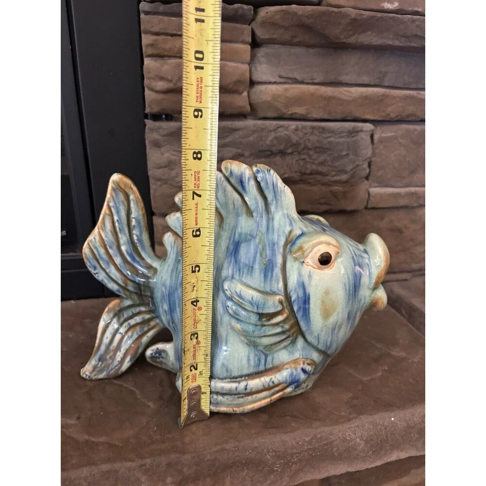 Vintage Ceramic Glazed Pottery Blue Fish Decor